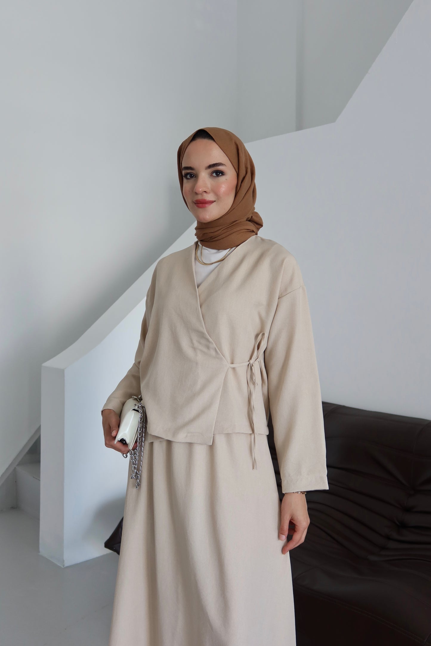 Kimino Tesettür Takım - Krem