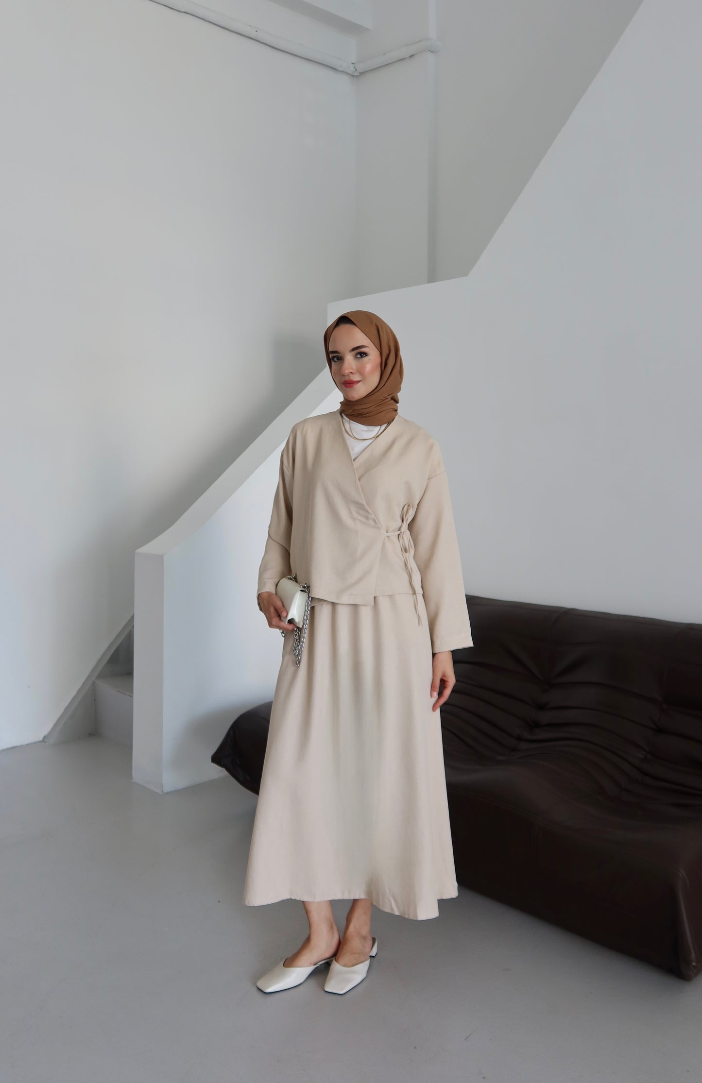 Kimino Tesettür Takım - Krem