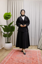 Bel Büzgülü Önü Düğme Detaylı Tesettür Takım - Siyah