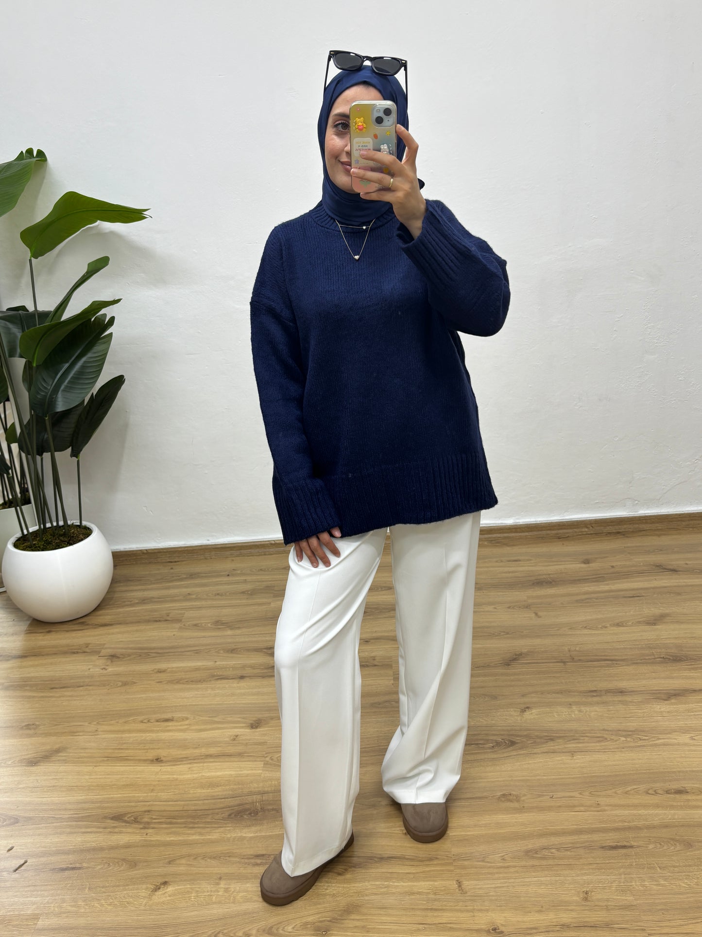 Oversize Bisiklet Yaka Kazak - Lacivert