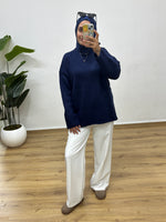 Oversize Bisiklet Yaka Kazak - Lacivert