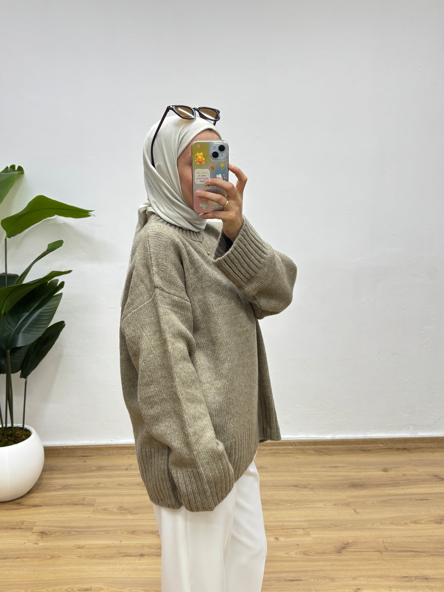 Oversize Bisiklet Yaka Kazak - K.Bej