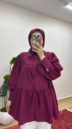 Fiyonklu Salaş Tesettür Gömlek - Bordo