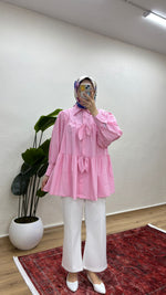 Fiyonklu Salaş Tesettür Gömlek - Pembe