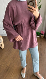 Balon Kol Bel Bağlamalı Tesettür Gömlek - Gül