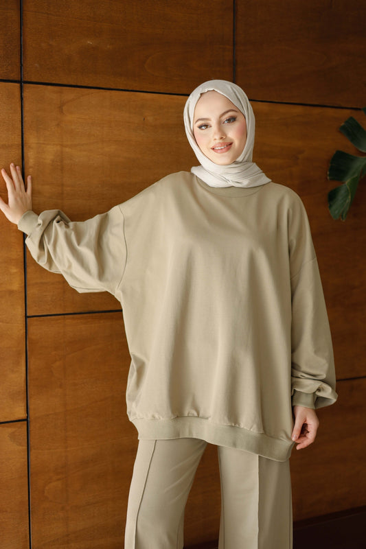 Oversize Premium Açık Haki Eşofman Takımı