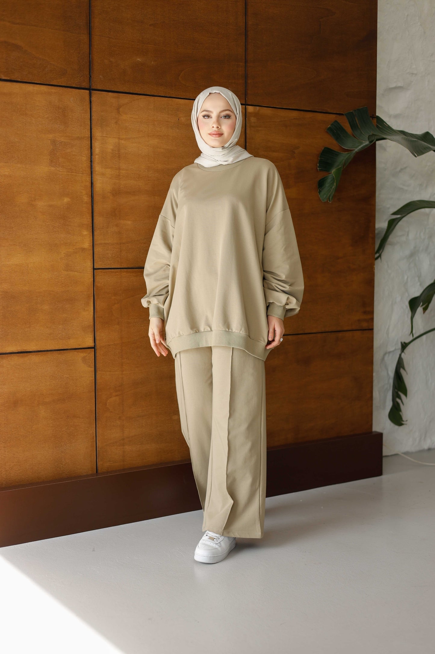 Oversize Premium Açık Haki Eşofman Takımı