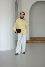 V Yaka Önü Düğme Detaylı Tesettür Gömlek - Sarı