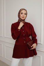 Eteği Piliseli ve Bel Bağlamalı Tesettür Gömlek