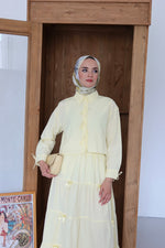 Kurdela İp Detay Etekli Tesettür Takım - Sarı