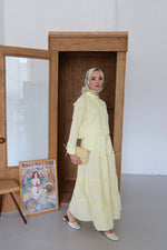 Kurdela İp Detay Etekli Tesettür Takım - Sarı