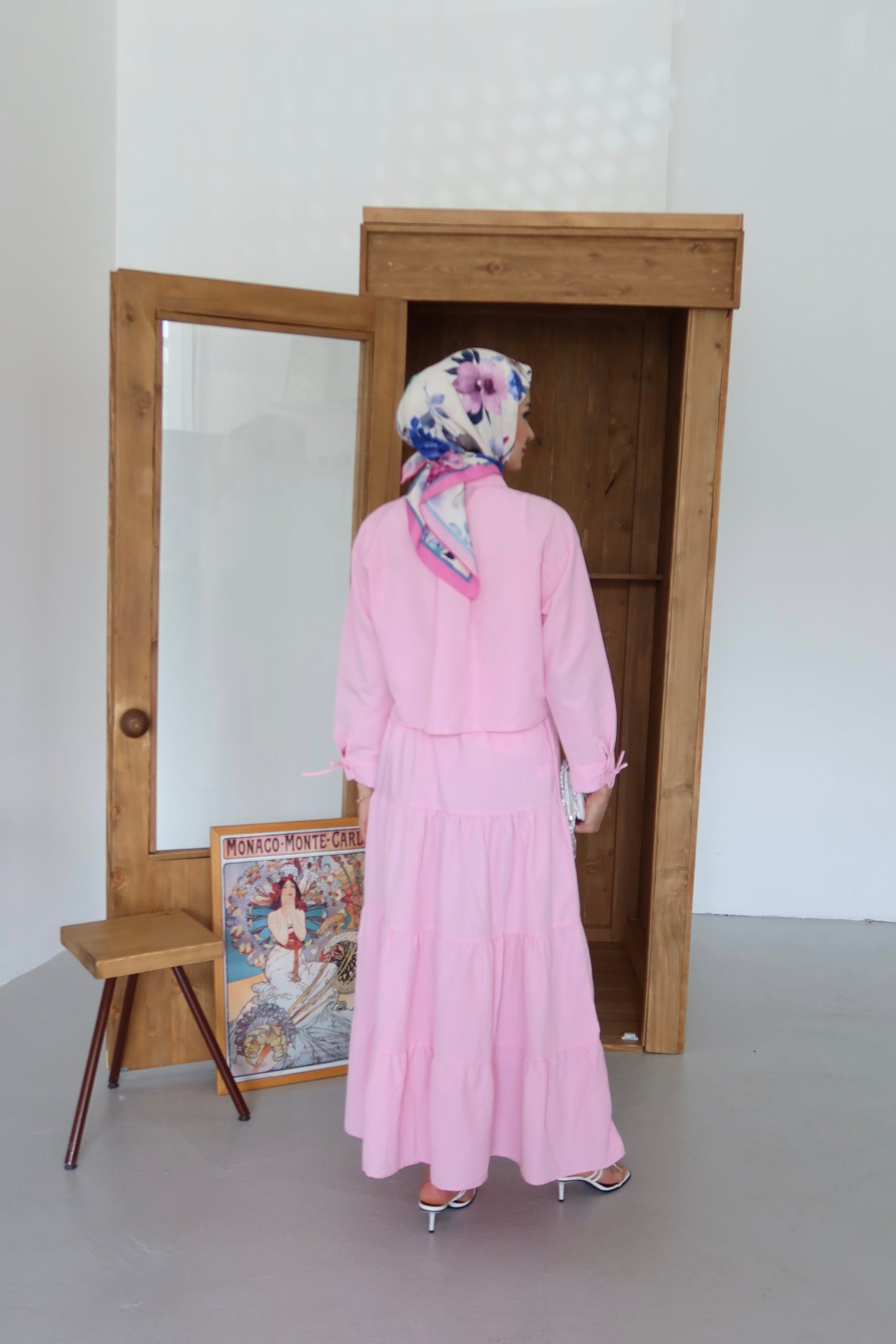 Kurdela İp Detay Etekli Tesettür Takım - Pembe