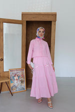 Kurdela İp Detay Etekli Tesettür Takım - Pembe