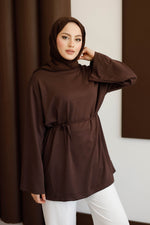 Bel Bağlamalı Oyhso Tunik - Kahverengi