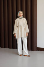 Balon Kol Bel Bağlamalı Tesettür Gömlek - Bej