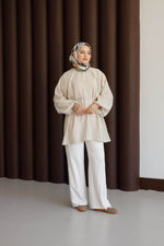 Balon Kol Bel Bağlamalı Tesettür Gömlek - Bej