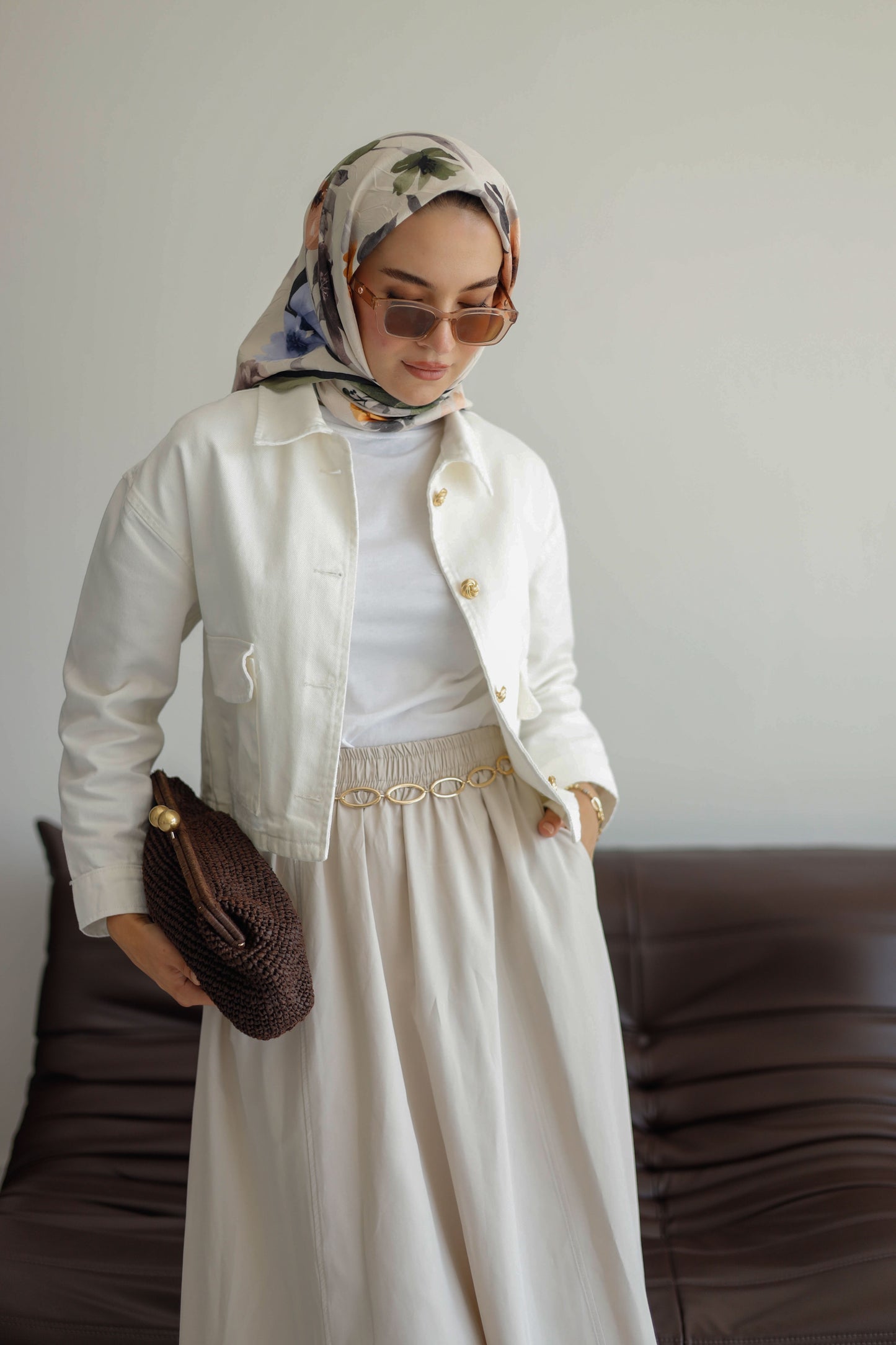 Beli Lastikli Çift Cepli Etek - Krem