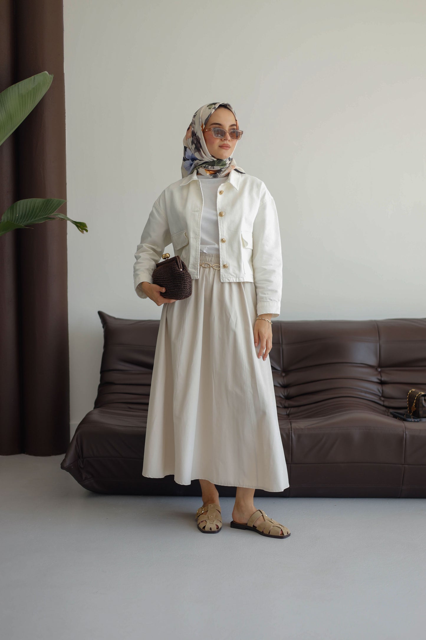 Beli Lastikli Çift Cepli Etek - Krem