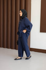 Önü Düğme Detaylı Pantolonlu Takım - Lacivert