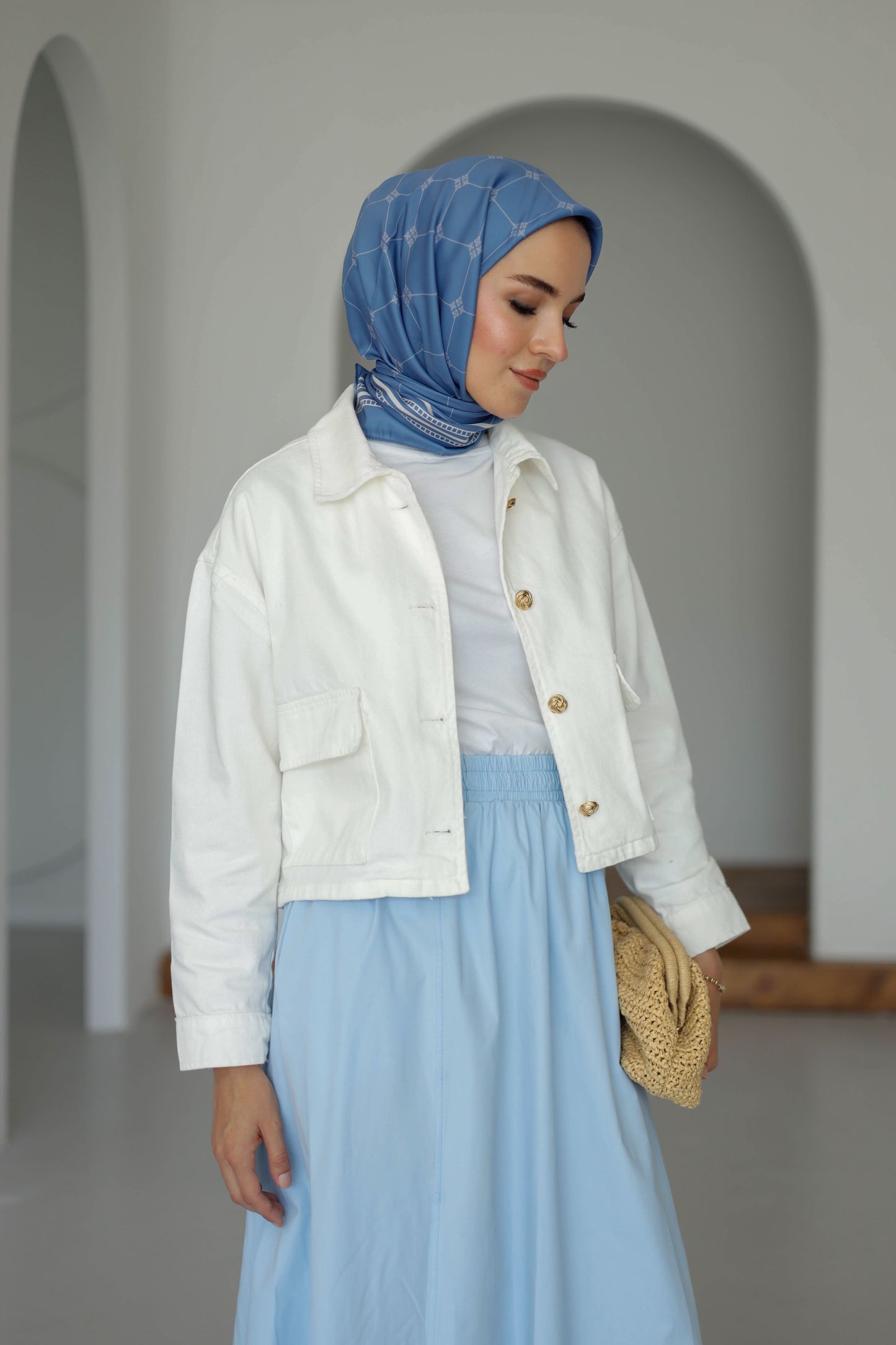 Beli Lastikli Çift Cepli Etek - Mavi