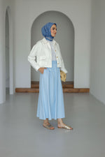 Beli Lastikli Çift Cepli Etek - Mavi