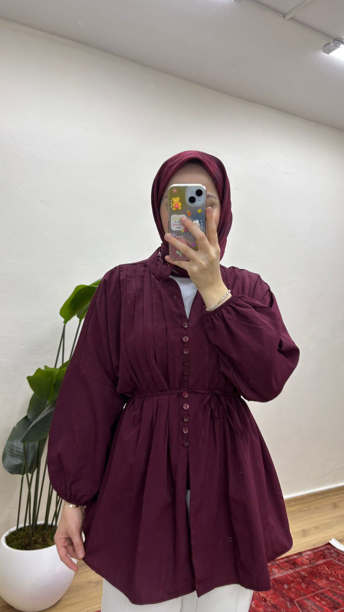 Nervürlü Gömlek - Bordo