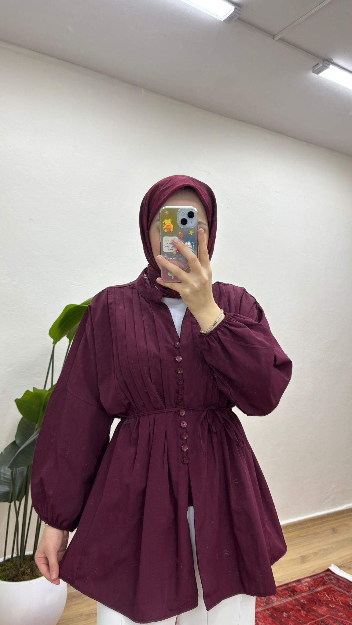 Nervürlü Gömlek - Bordo