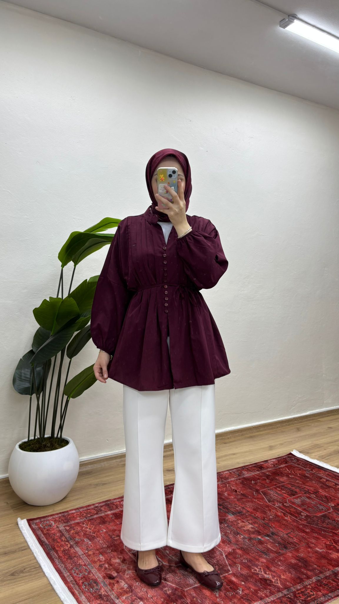 Nervürlü Gömlek - Bordo