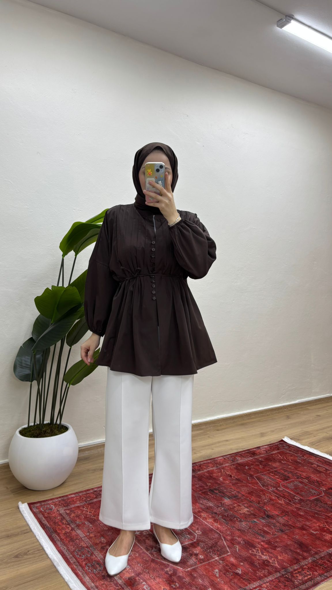 Nervürlü Gömlek - Kahverengi