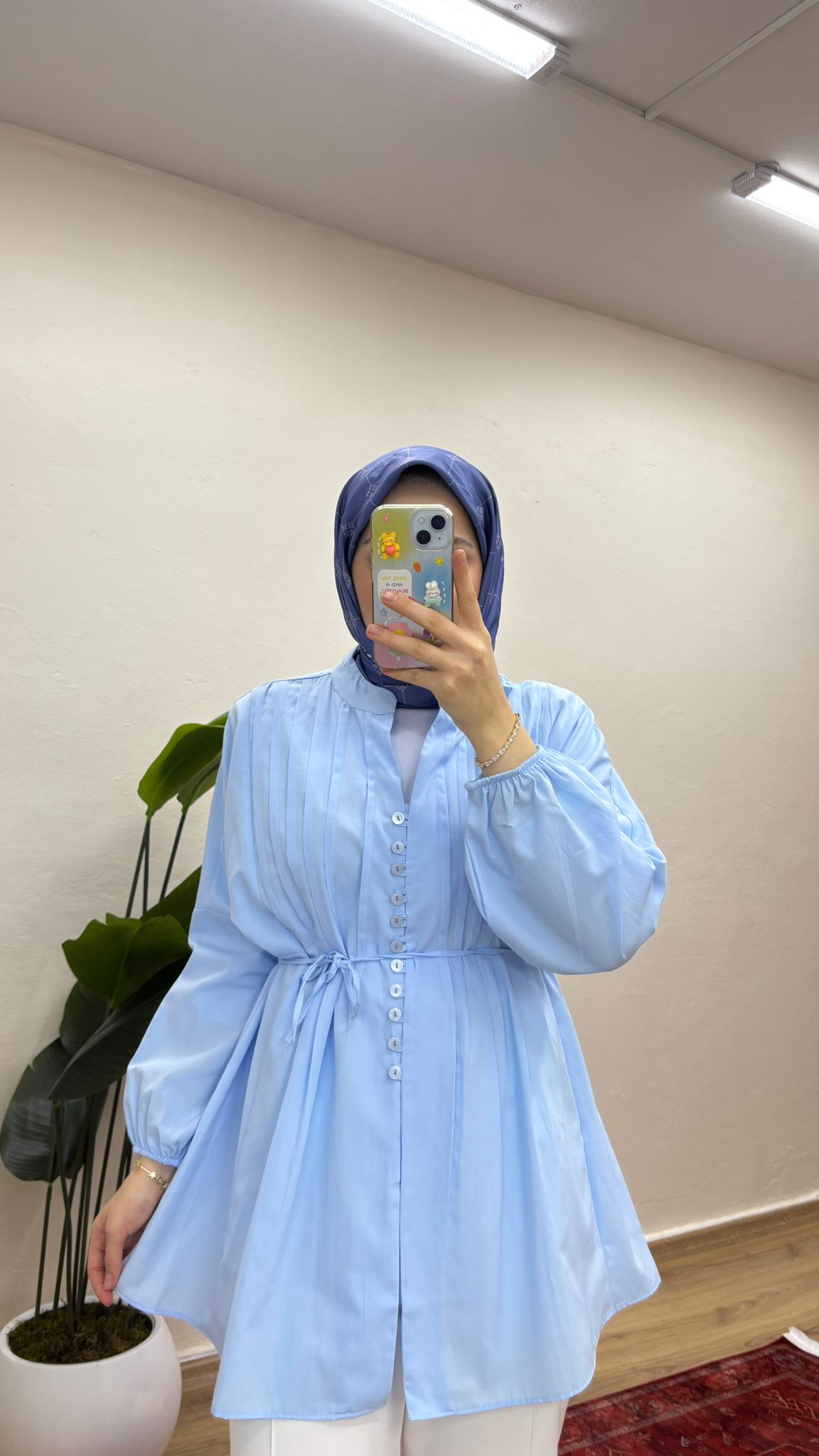 Nervürlü Gömlek - Mavi