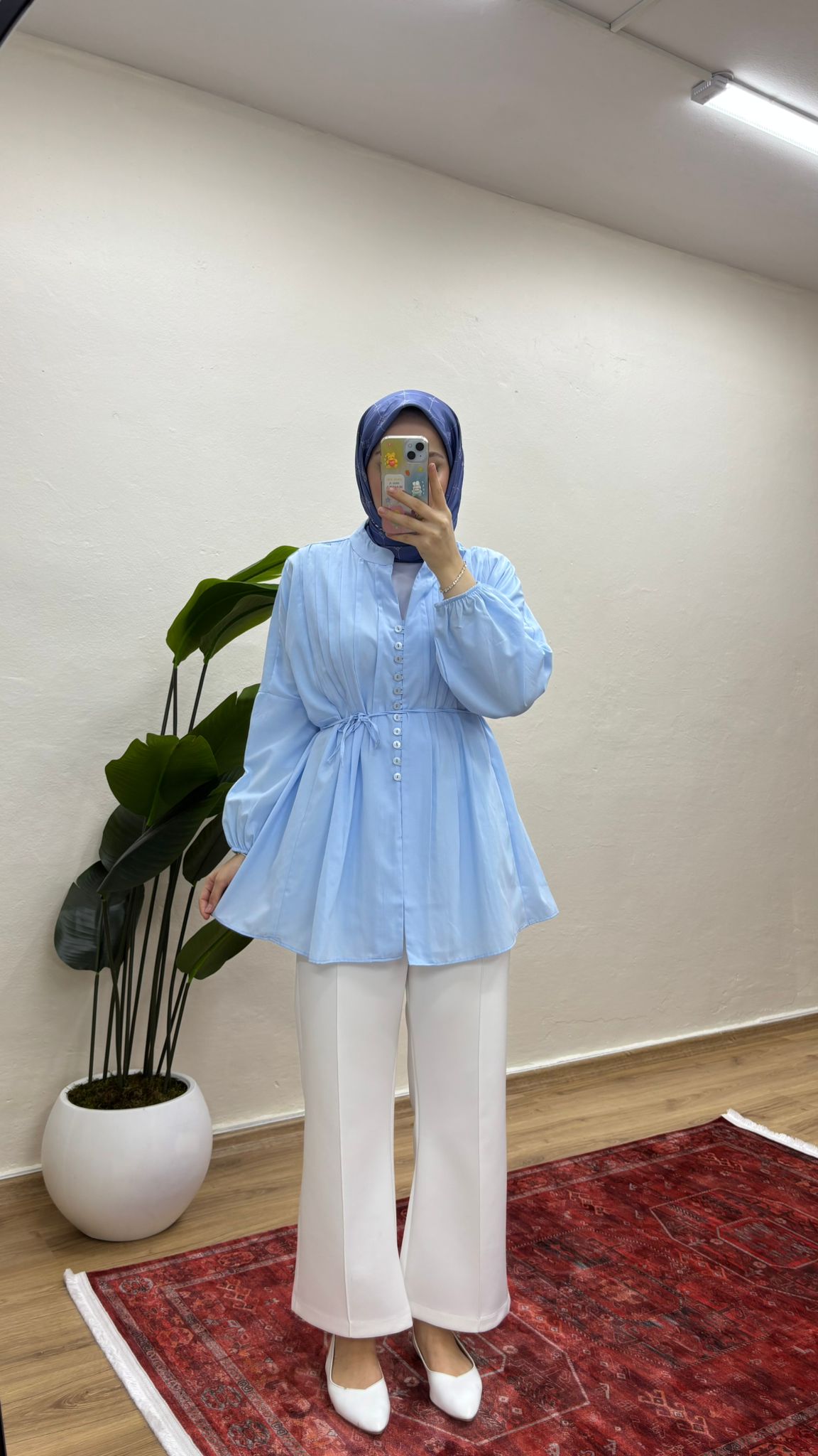 Nervürlü Gömlek - Mavi