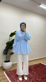 Nervürlü Gömlek - Mavi