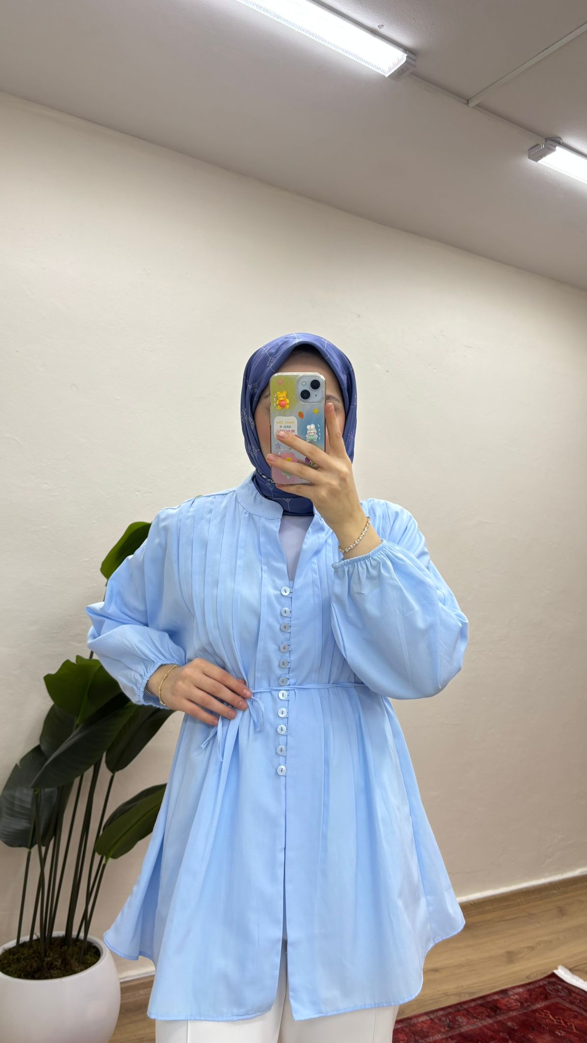 Nervürlü Gömlek - Mavi