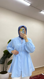 Nervürlü Gömlek - Mavi