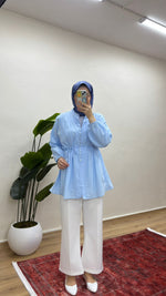 Nervürlü Gömlek - Mavi