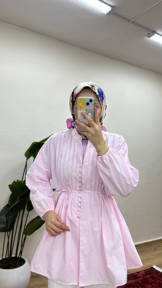 Nervürlü Gömlek - Pembe