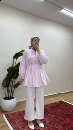 Nervürlü Gömlek - Pembe