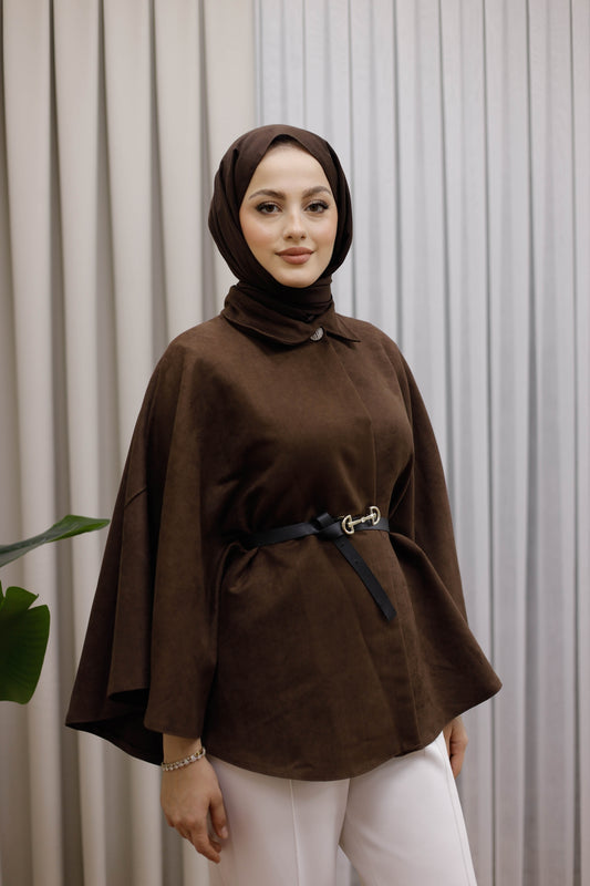 Kemerli Süet Panço - Kahverengi