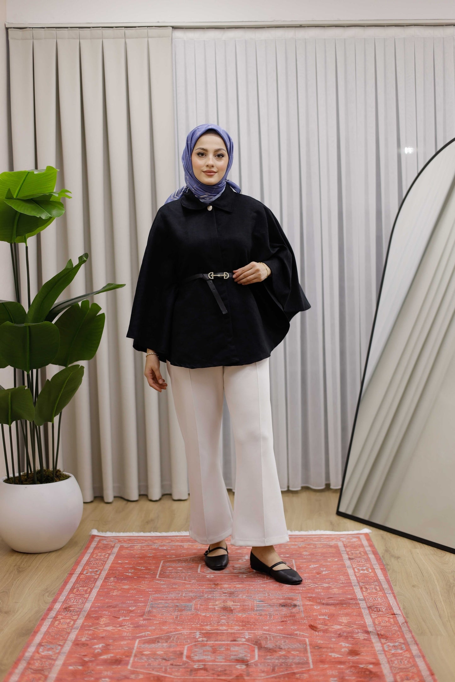 Kemerli Süet Panço - Siyah