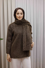 Atkı Detaylı Pelüş Ceket Premium - Kahverengi