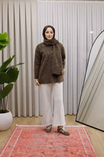 Atkı Detaylı Pelüş Ceket Premium - Kahverengi