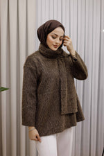 Atkı Detaylı Pelüş Ceket Premium - Kahverengi