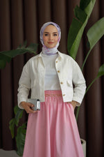 Beli Lastikli Çift Celpli Etek - Pembe