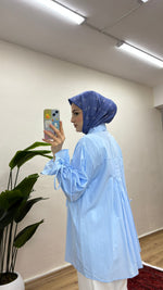 Arkası Pileli Gömlek - Mavi