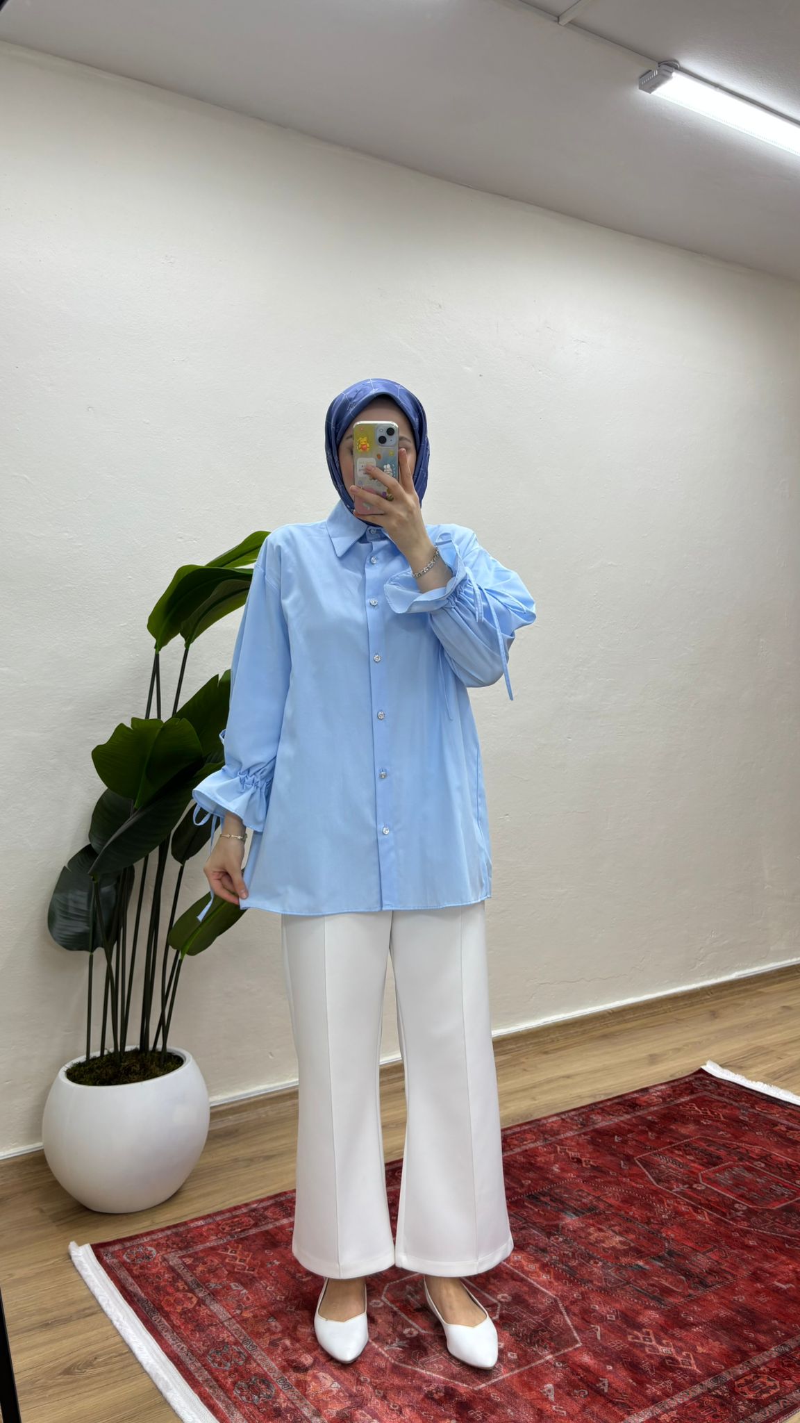 Arkası Pileli Gömlek - Mavi