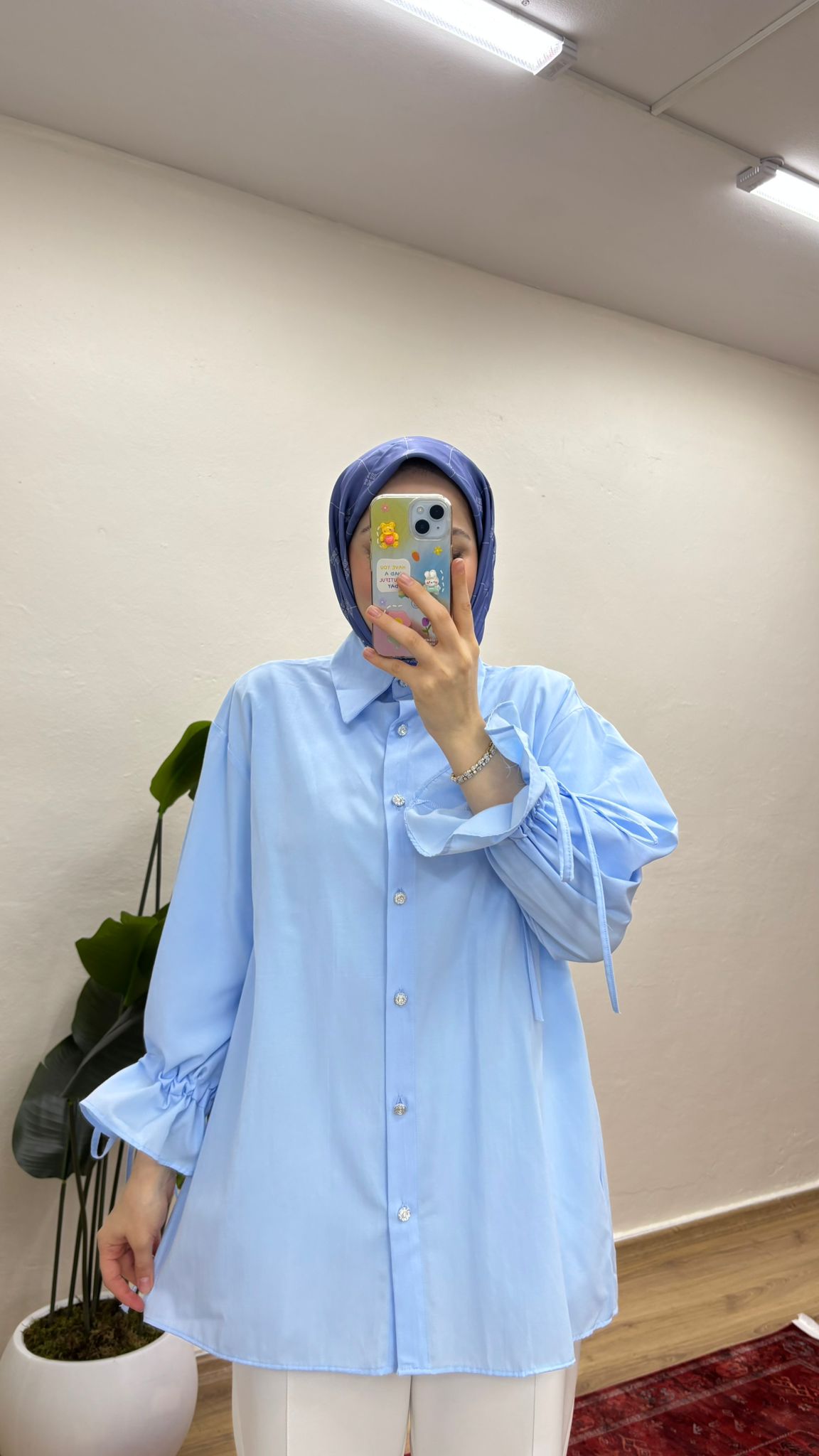 Arkası Pileli Gömlek - Mavi