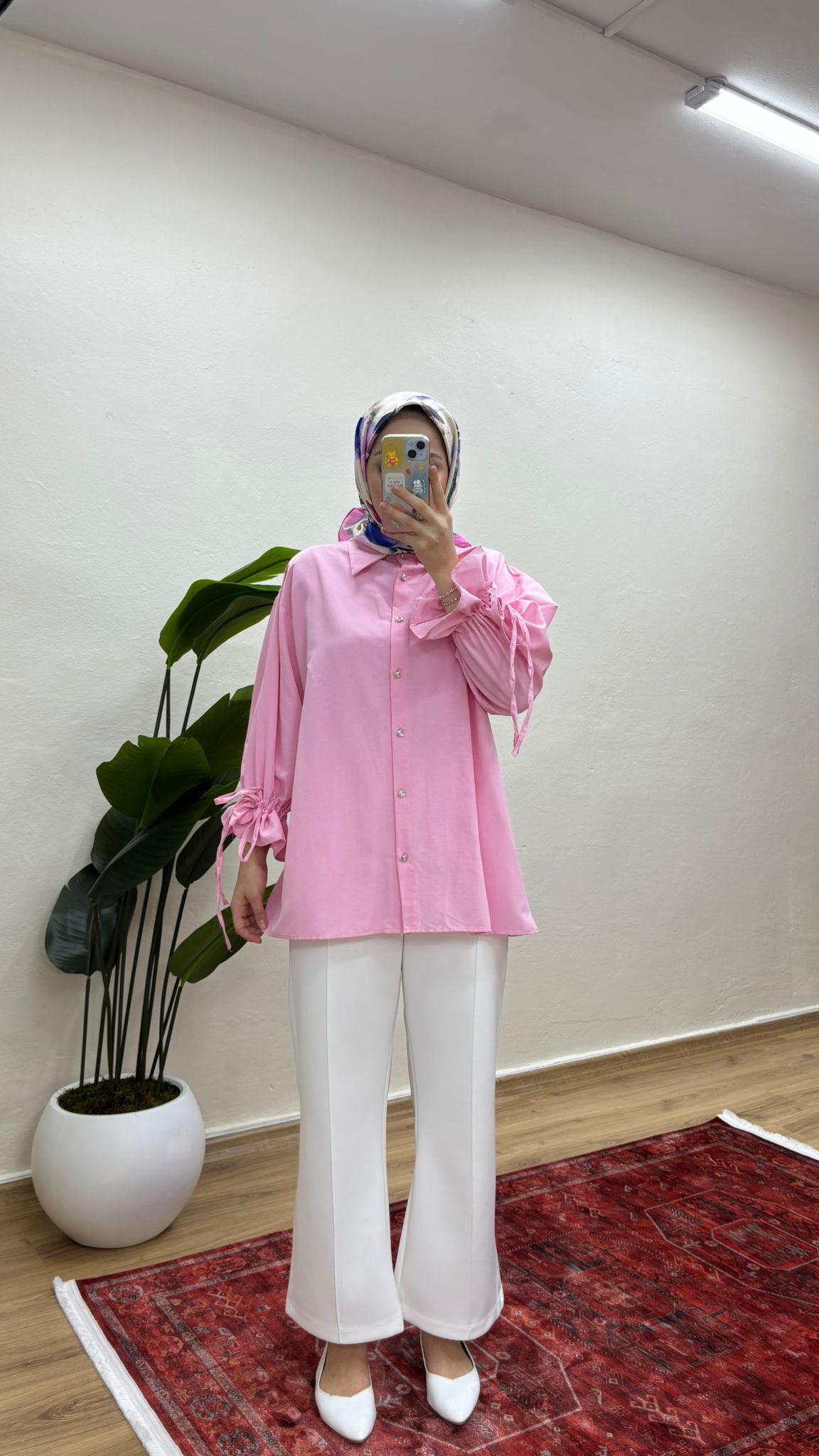 Arkası Pileli Gömlek - Pembe