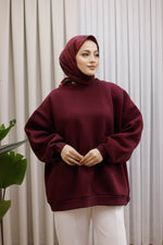 Oversize 3 İplik Şardonlu Sweat - Bordo