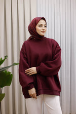 Oversize 3 İplik Şardonlu Sweat - Bordo