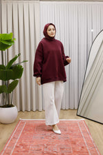 Oversize 3 İplik Şardonlu Sweat - Bordo
